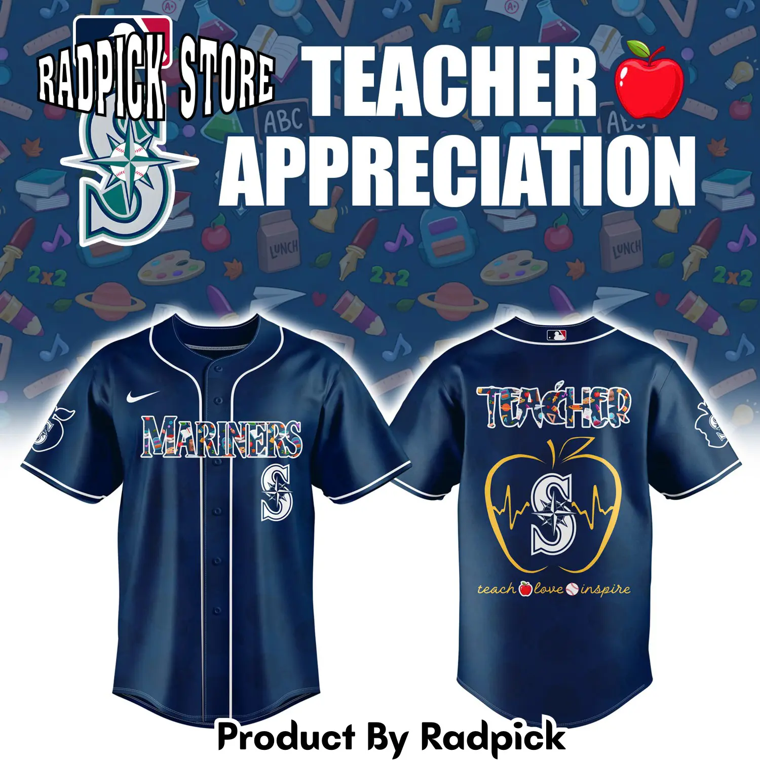Radpick seattle mariners teacher appreciation new blue baseball jersey rp12794